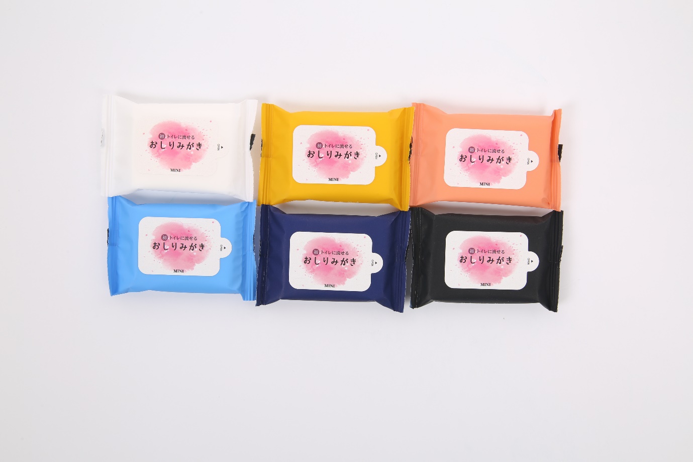 オリジナルウェットティッシュ専門店、アドティッシュのミニ流せるおしりふき全6色